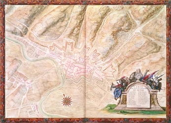 Ms. 988, Vol.3 fol.16 Plano y mapa de la ciudad y el castillo de Sedan, del Atlas Louis XIV, 1683-88